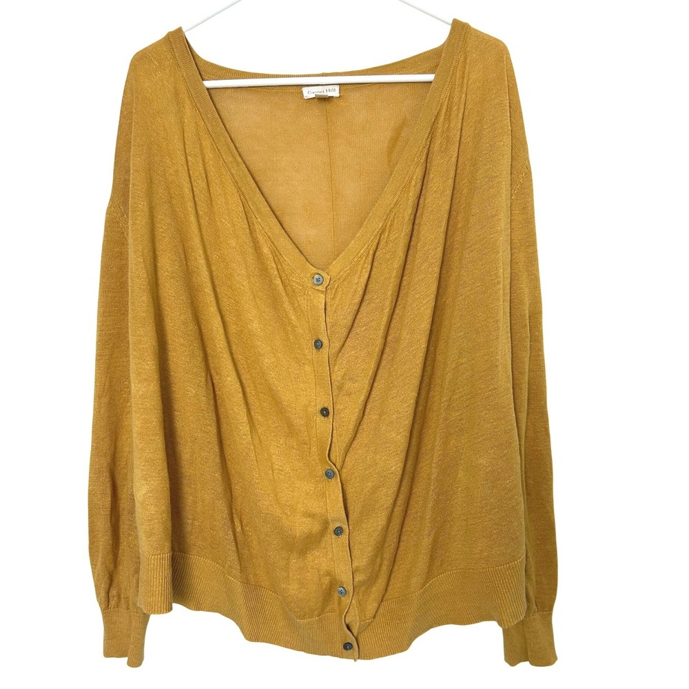 Garnet Hill Easy 100% Linen Drape Front Cardigan Womens M Mustard Yellow Sweater